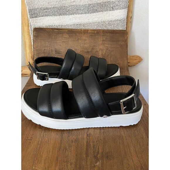 Ugg Zayne Sling Back Platform Sandal Black Leather Upper White Platform Lady 8.5 - Picture 5 of 12